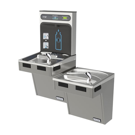 Elkay Halsey Taylor Bottle Filling Station & Bi-Level Ada Cooler Platinum Vinyl HTHB-HACDBLPV-NF